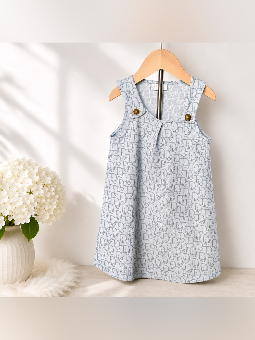 👧Pre-Loved Baby Girls Blue Monogram Sleeveless Dress Luxury Designer Kids 👧